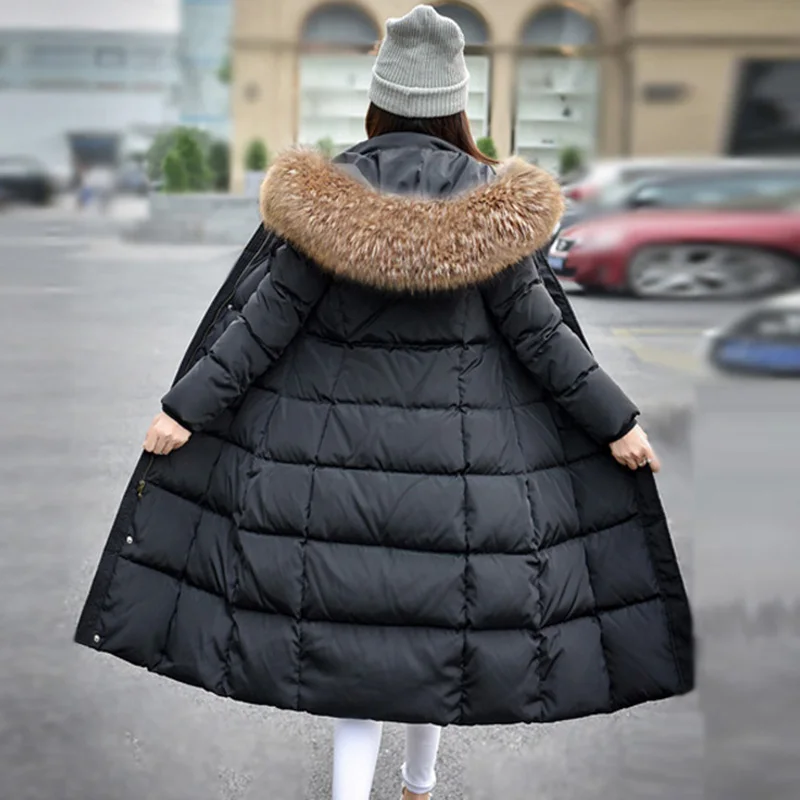 2017 зимняя куртка женская с капюшоном большим меховым воротником длинные толстые
