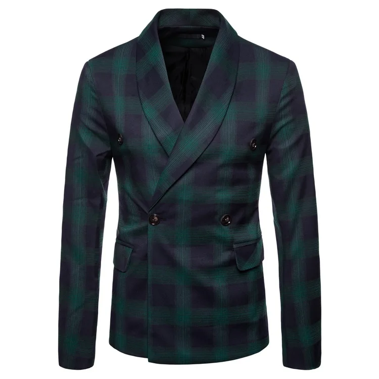 Mens Long sleeve fashion Dance brand Blazer Wedding Stage grid pattern Business affairs Suit Jackets dropshipping Slim top coats