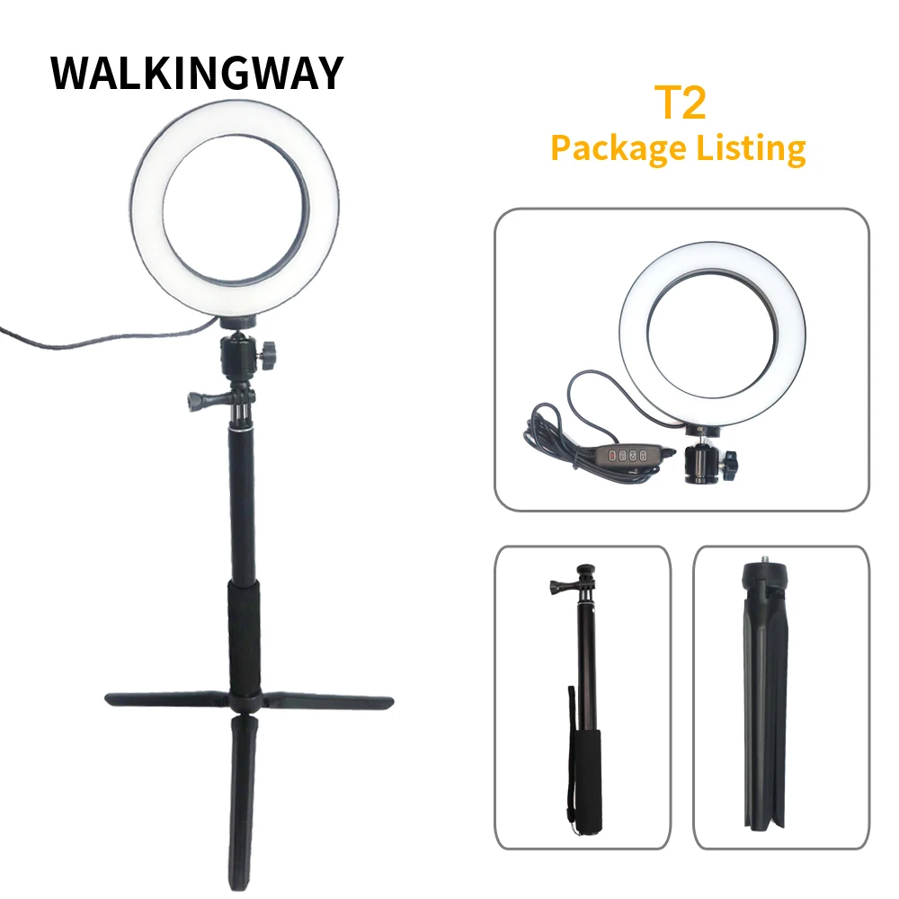 Розовый WalkingWay 6 дюймов светодиодная кольцевая лампа для макияжа USB портативная селфи лампа штатив Стенд фотографическое освещение для Youtube видео live - Цвет: Розовый