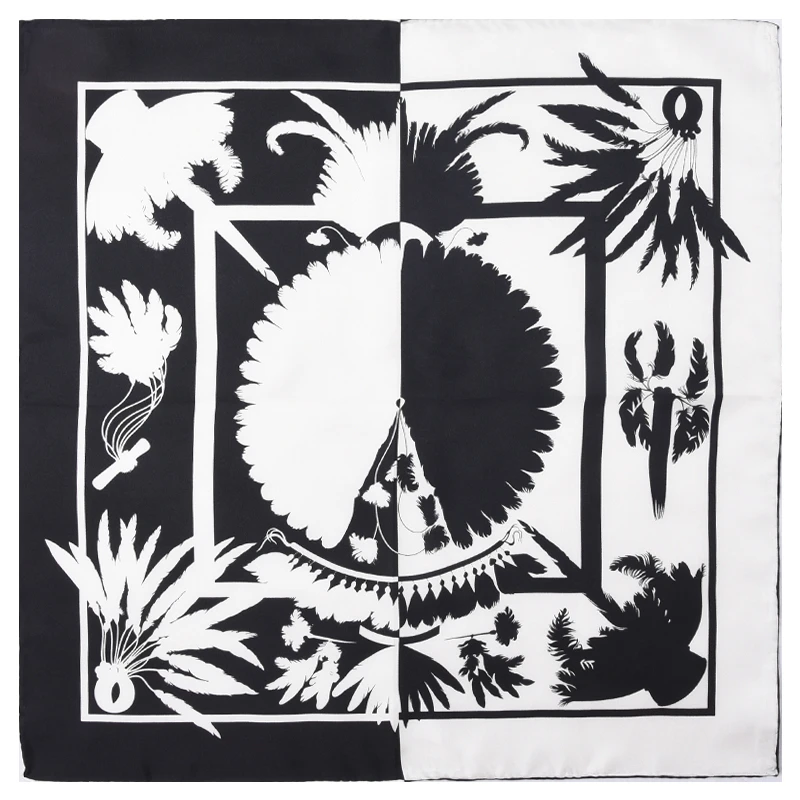

21" Feathers Prints 100% Silk Scarf Neckerchief Small Square Silk Scarfs Bandana Head Scarves