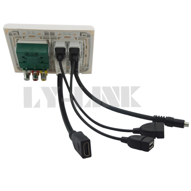 120*120 универсальная розетка+ 3RCA+ hdmi+ 3,5 мм аудио+ USB+ RJ45 настенная пластина с задней частью женский короткий кабель