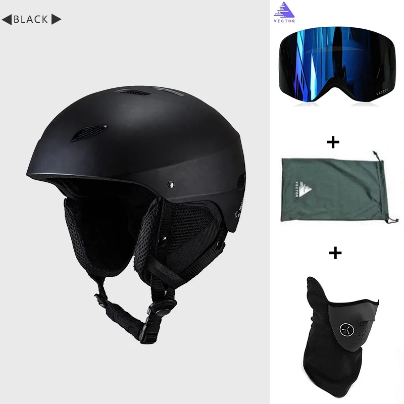 Professional CE Certification Adult windproof Ski Helmet for Men Women Skating Skateboard Snowboard Snow Sports Helmets 54-61cm - Цвет: Black 1 Set