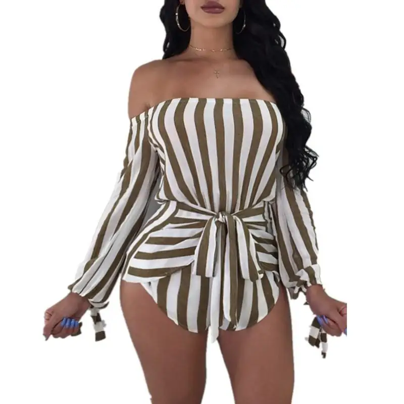 Женский кружевной комбинезон в полоску Облегающий со средней талией комбинезоны