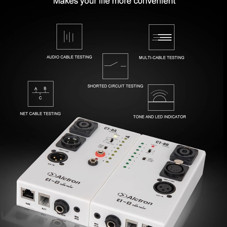Alctron CT-8 многоцелевой тестер аудио кабеля, тест для разнесенного кабеля, если они в хорошей проводимости или нет