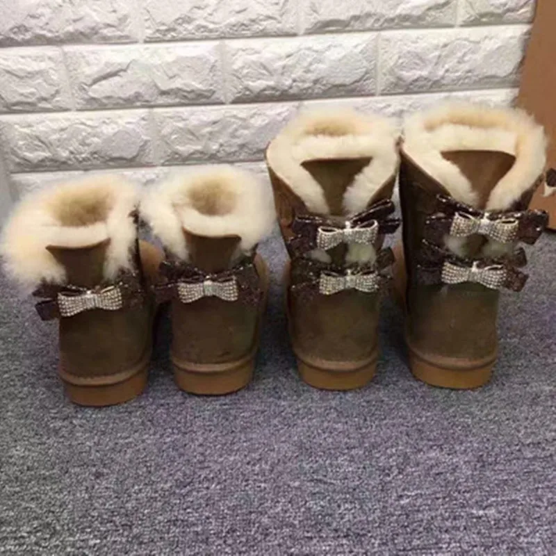 Г., модные женские зимние сапоги из натуральной овечьей кожи с двумя бантами женские сапоги до середины икры из натуральной овечьей кожи женская обувь