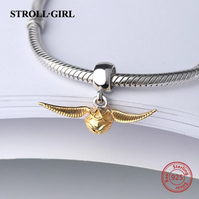Strollgirl Серебро 925 Подвески Классический Золотой снитч бусинами подходят кулон Пандора браслет ювелирных аксессуаров решений для мужчин подарок