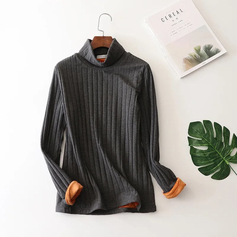 D00131 dark gray Новинка, Женская фланелевая плотная теплая водолазка, футболка для женщин,, повседневные Зимние Топы с длинным рукавом размера плюс, женская футболка D131 - Цвет: D00131 dark gray