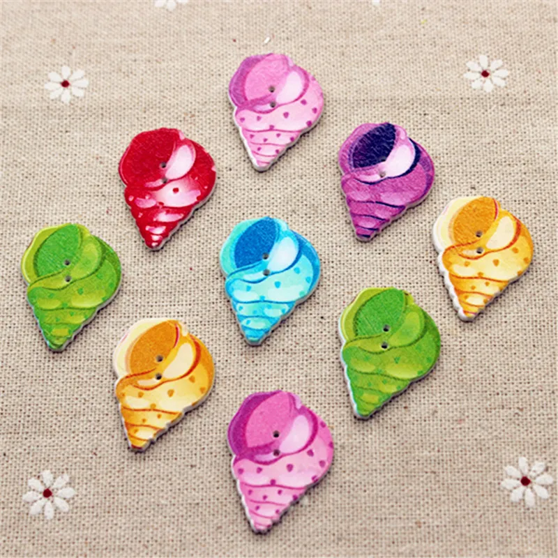 50pcs Mix Colors Conch Shape Wooden Button Sewing Accessories Decorative Buttons Handmade Scrapbooking Craft,22*31mm