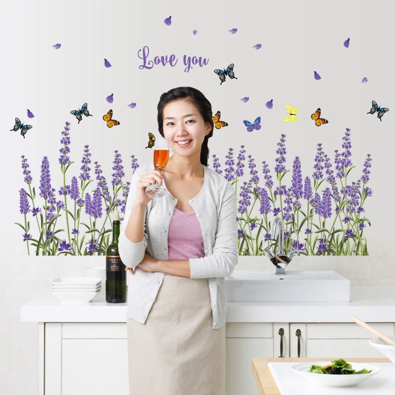 [Fundecor] фиолетовые Лавандовые наклейки на стену домашний декор для гостиной кухни