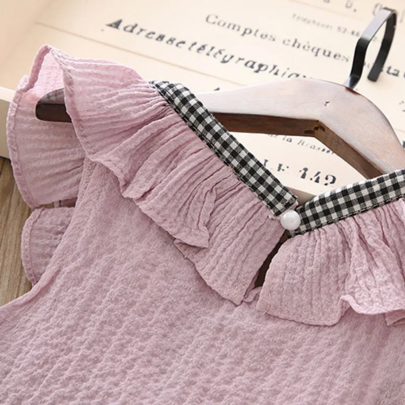 

Summer Girls Casual Clothing Sets Outfits Sleeveless Bow Vest Tops + Plaid Shorts Suits Girls Children's Clothes