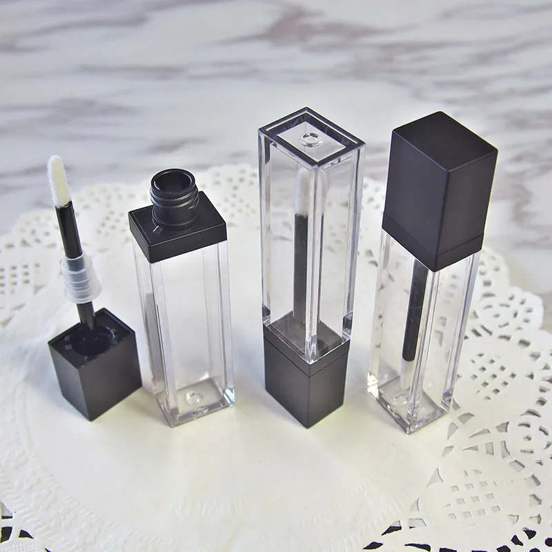7ML Empty Plastic Clear Lip Gloss Tube with Frosted Black Square Cosmetic Liquid Lipstick/Lip Paint Oil Refillable Bottle | Красота и