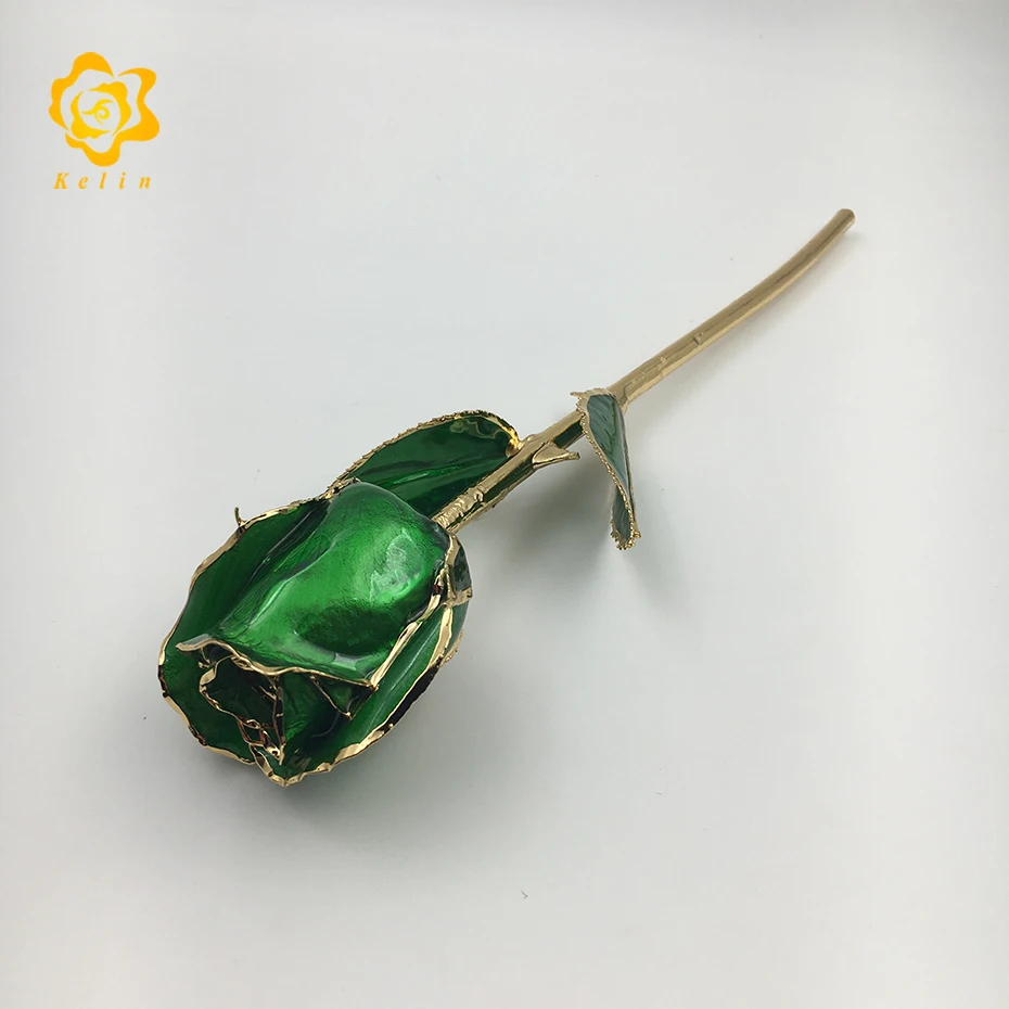 G029-8 11 дюйм(ов) длинный стволовых 24 KGold покрытием Сохраненная Роза Бутон в блестящий зеленый цвет для свадьбы и подарки на день рождения