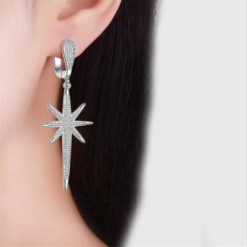LULU-свинья Горячее предложение 925 sterlingKorean стиль длинной кисточкой серьги в комплекте с украшением в виде кристаллов Звезда Давида earringssEH172