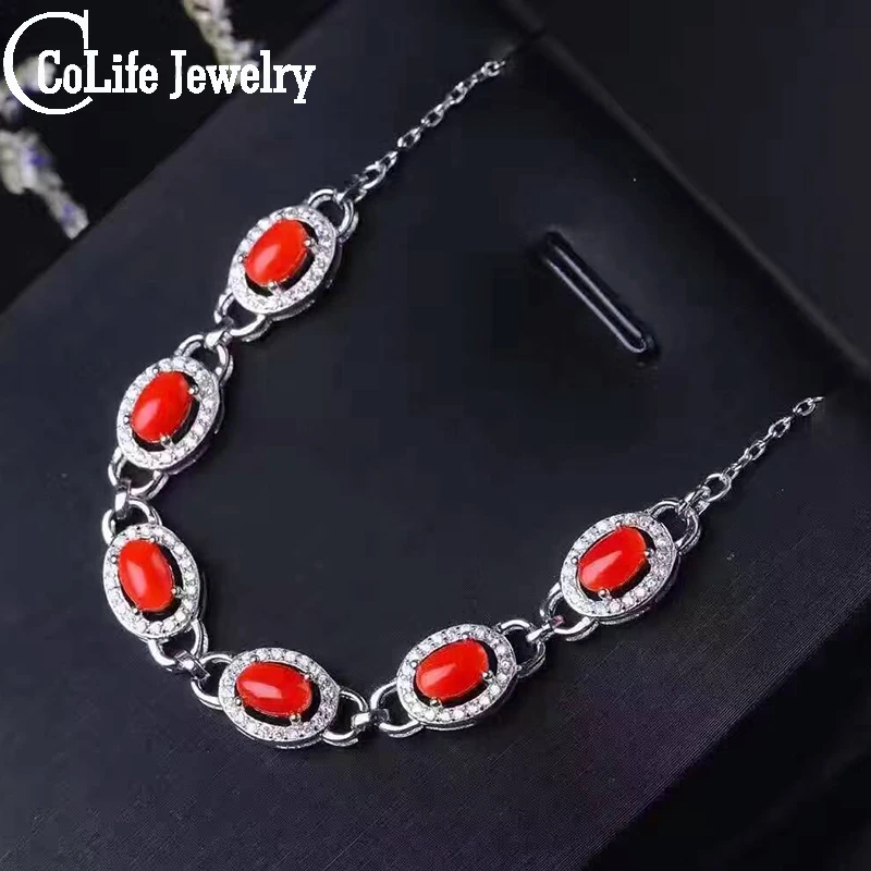 Классический браслет с драгоценными камнями 6 шт. из натурального кораллового