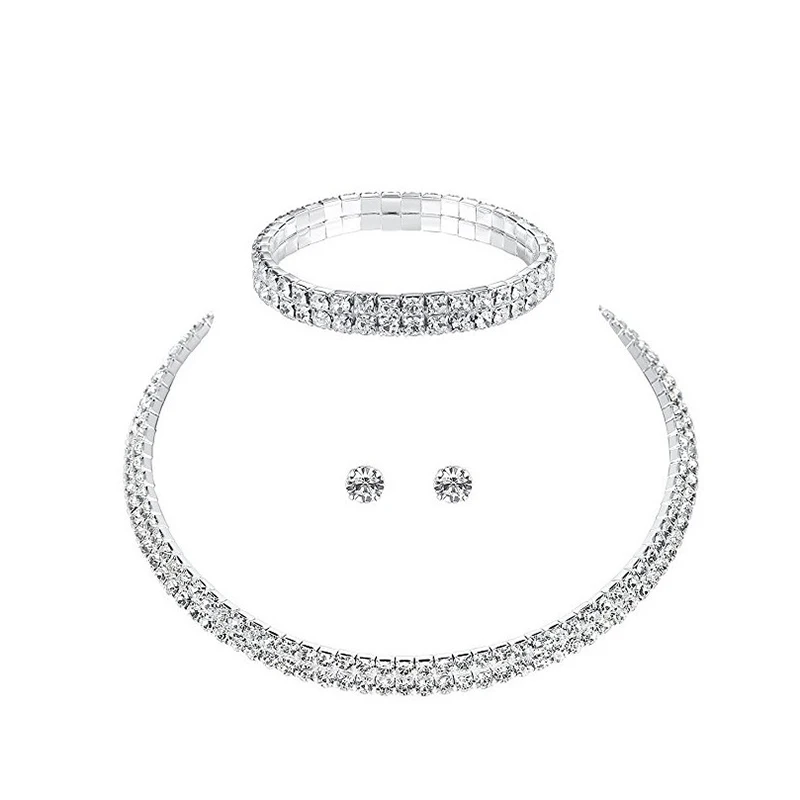 Свадебные украшения набор браслетов, сережек и ожерелья с кристаллами и стразами для невесты.