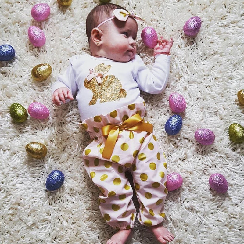 3 шт. детский комбинезон в горошек с кроликом|baby girl clothes|bebek giyimnewborn baby clothes |