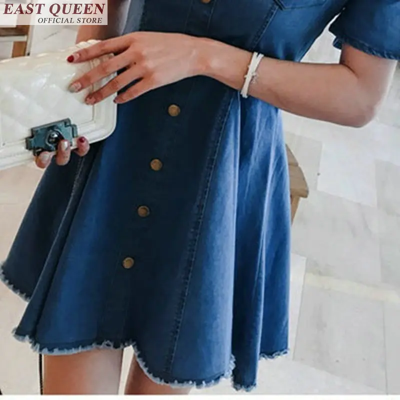 

Denim dress women summer casual cowboy sundresses slash neck korean fashion sexy sweet A-line short sleeve denim dress FF191B