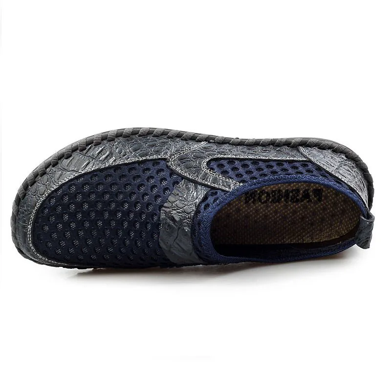 Chilazuban Size 38-48 4 Color Men Mesh Breathable Casual Leather Shoes Round Toe Patchwork Sneakers Handmade Male Footwear | Обувь