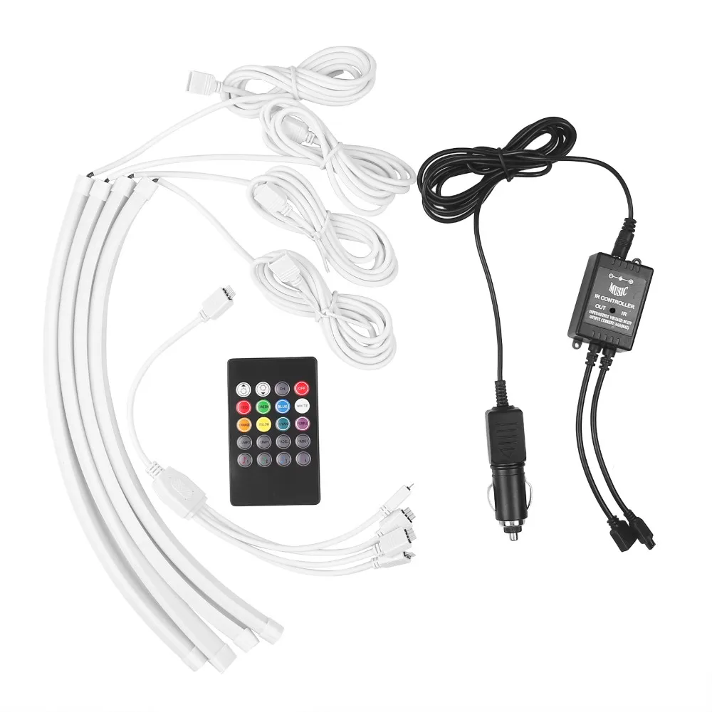 Новый автомобиль RGB Светодиодные полосы света Атмосфера лампы музыка Управление