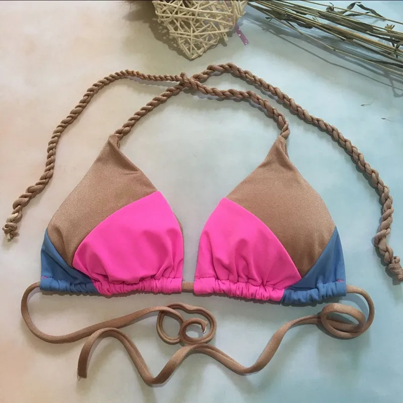 2019 бикини сексуальный купальник из двух частей трехцветный сшивание ручной