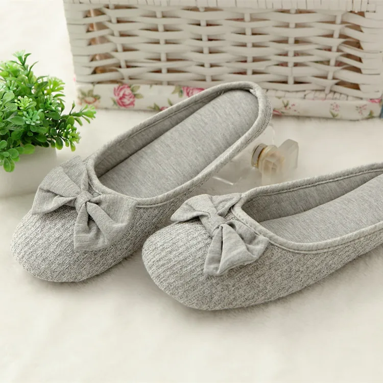 Симпатичные хлопковые домашние женские тапочки с бантиком летняя и весенняя