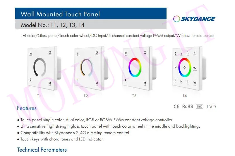 4CH* 3A 12-24VDC CV RGBW контроллер сенсорной панели T4 Высокочувствительный RGBW контроллер сенсорной цветной кольцевой панели