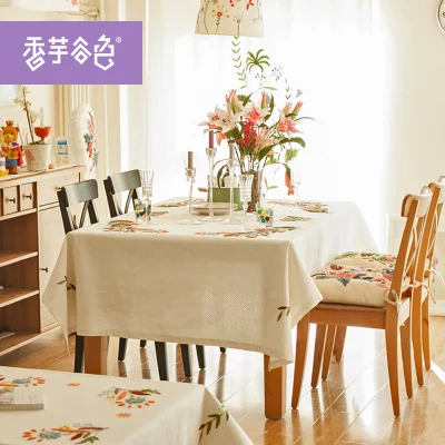 white tablecloth Китайская традиционная вышитая скатерть с цветами, Высококачественная хлопковая льняная скатерть, скатерть для домашнего использования - Цвет: white tablecloth