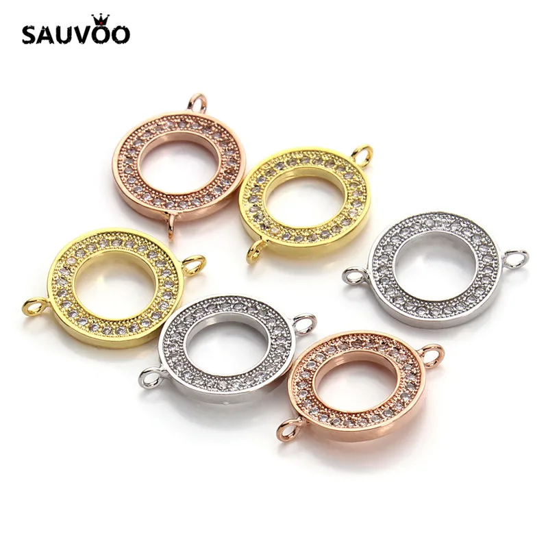 Круглый Кулон SAUVOO 2 шт./лот золотого цвета с микрозакрепкой фианита Кристалл