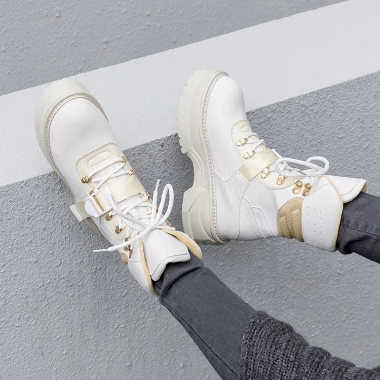 Для женщин сапоги осень-зима 2019 круглый носок на шнуровке из флока с Пряжкой