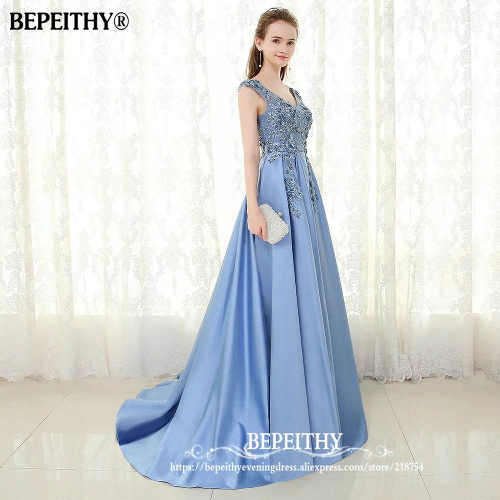 BEPEITHY Голубое Кружевное длинное вечернее платье с v образным вырезом Vestido De Festa 2021