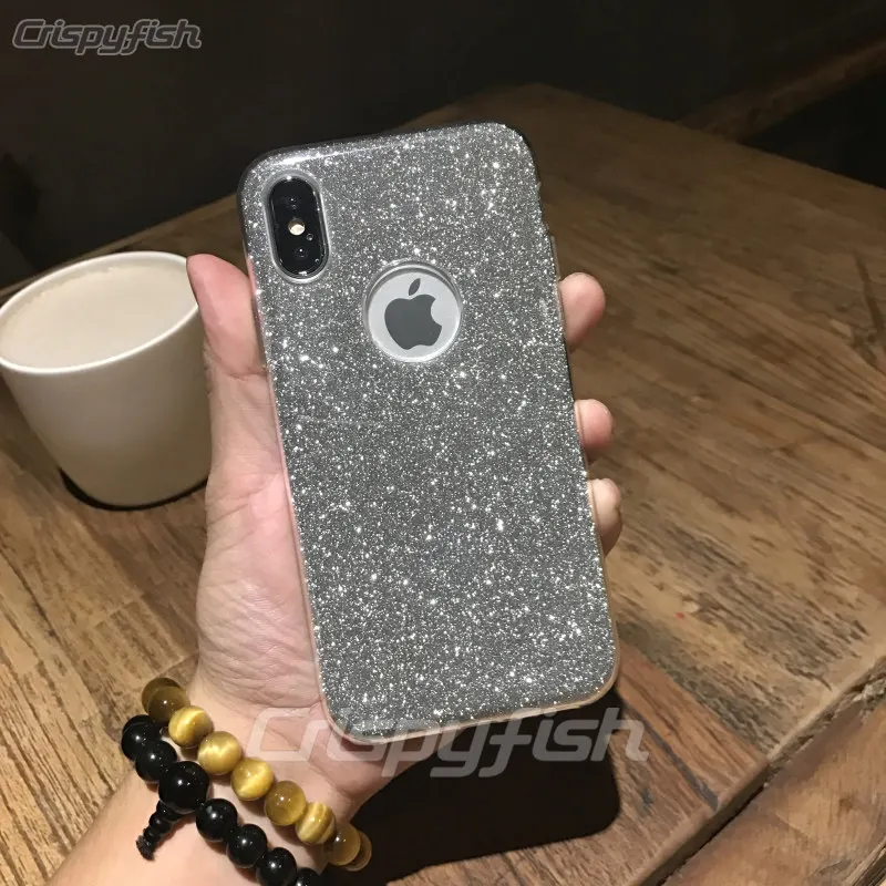 Блестящий Прозрачный мягкий ТПУ чехол для iPhone 7 8 Plus силиконовый чехол для iPhone 6 6s X XS XR XS MAX - Цвет: Silver