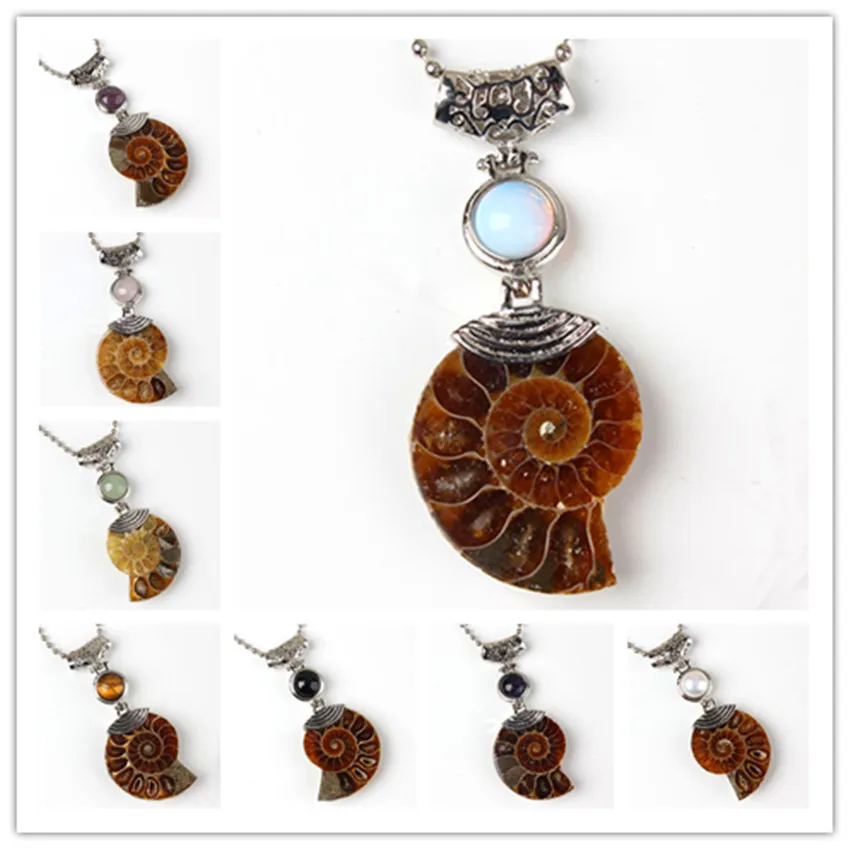 

Trendy-beads Ethnic Silver Plated Ammonite Reliquiae Many Style Quartz Stone Beads Pendant Anniversary Jewelry