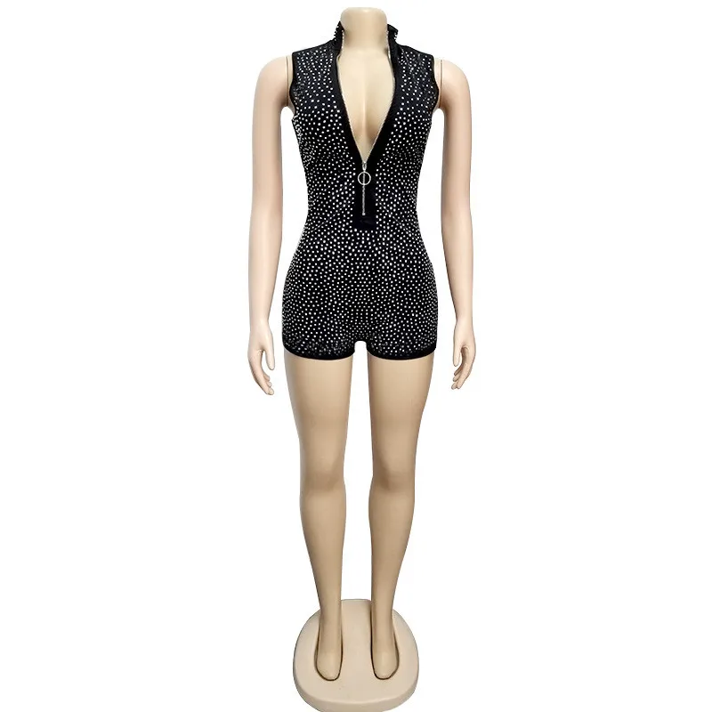 Клубные женские комбинезоны с бриллиантами блестящая Пижама со стразами спереди