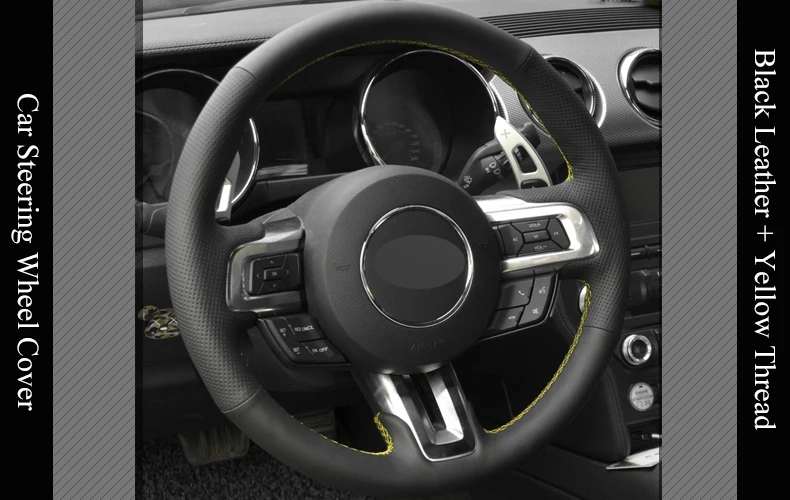 LQTENLEO черный чехол из натуральной кожи DIY ручной работы на рулевое колесо для Ford Mustang- Mustang GT GT350R