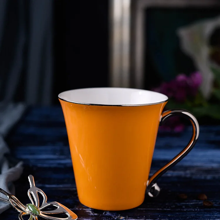 GLLead Silvering Hand Shank Ceramic Mug Simple Creative Coffee Mugs Office Tea Cup Porcelain 300ml Drinkware