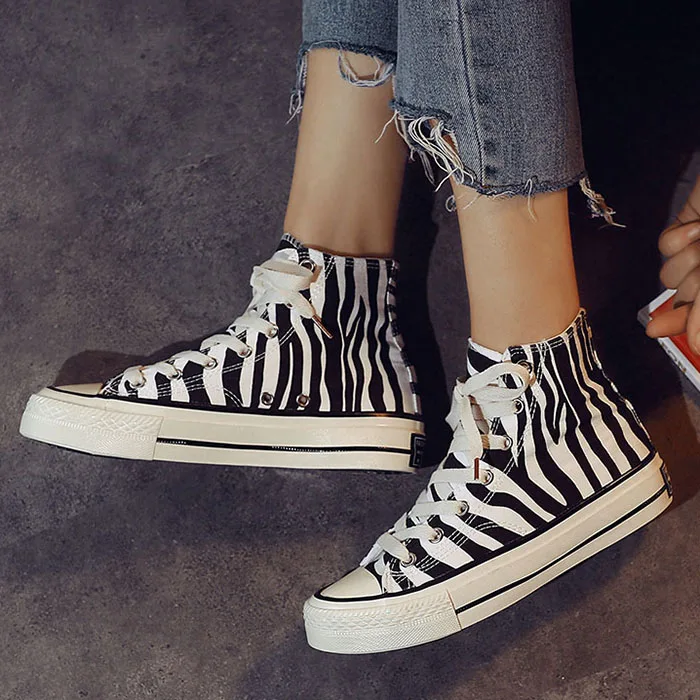 High-top Женская парусиновая обувь с высоким берцем; обувь из вулканизированной ткани; коллекция года; женская обувь на шнуровке; zapatillas mujer; повседневная обувь на платформе - Цвет: High-top