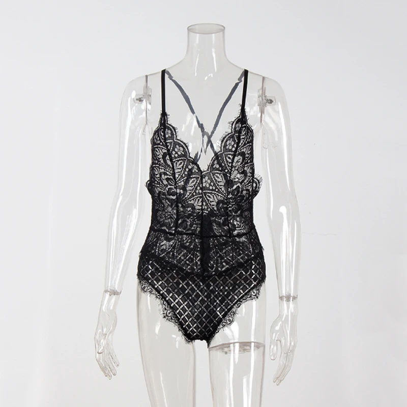 

Women One Piece Set Female Sexy Lace V-Neck Jumpsuit Sling Bodysuit Ladies Sleeveless Outfit Femme Sexy Night Club Jumpsuit