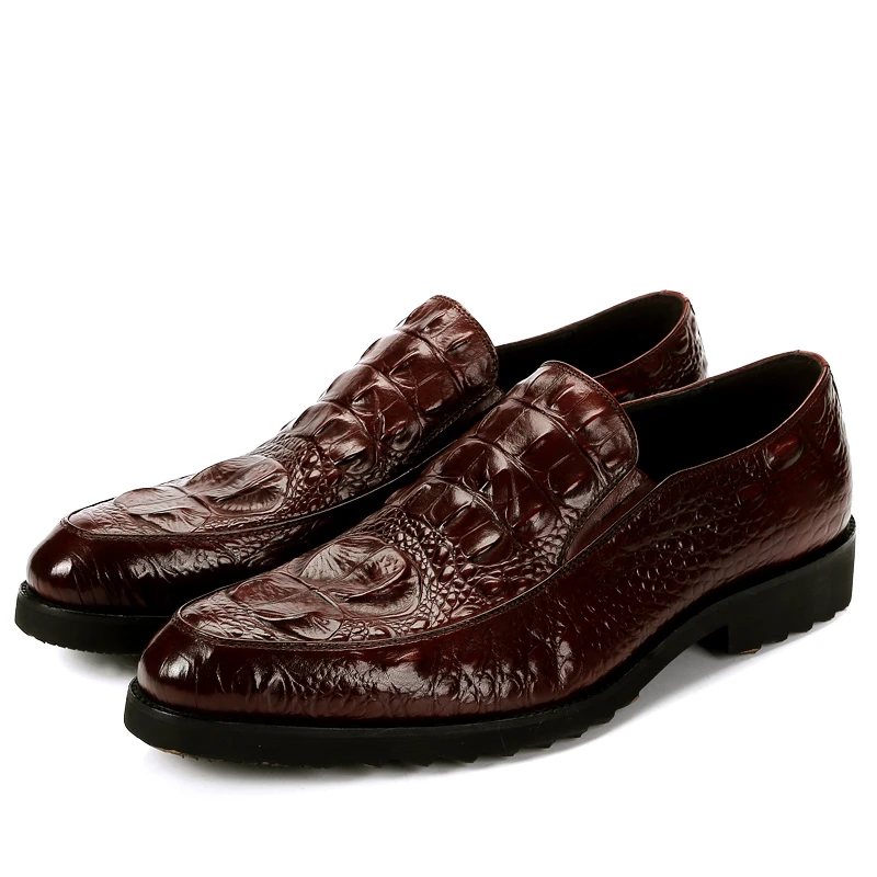 baratas Sapatos De Couro Genuíno Sapatos De Couro De Crocodilo De Salto Baixo Sapatos De Salto Alto Masculino Sapatos Causais Masculinos Apartamentos Sapatos De Dedo Apontado