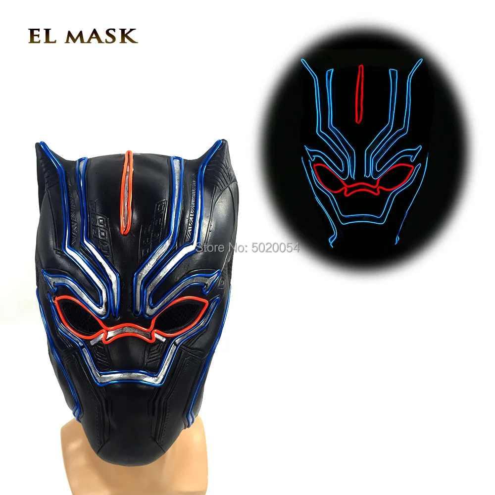 Популярные черные Пантеры светящиеся EL маски костюм супергероя для косплея