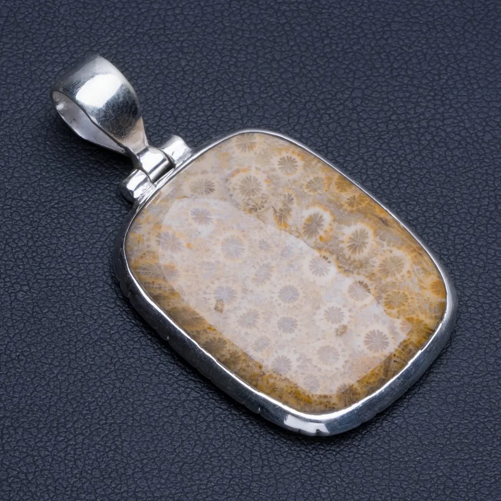 

Natural Fossil Coral Punk Style 925 Sterling Silver Pendant 1 3/4" R0354
