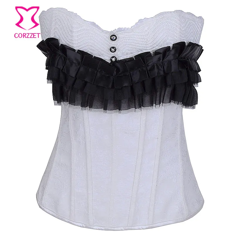 Винтажный белый корсет с рюшами обнаженный на талии готический викторианский