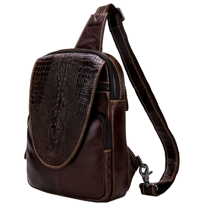 100% натуральная кожа мужские нагрудные сумки на ремне с крокодиловым узором