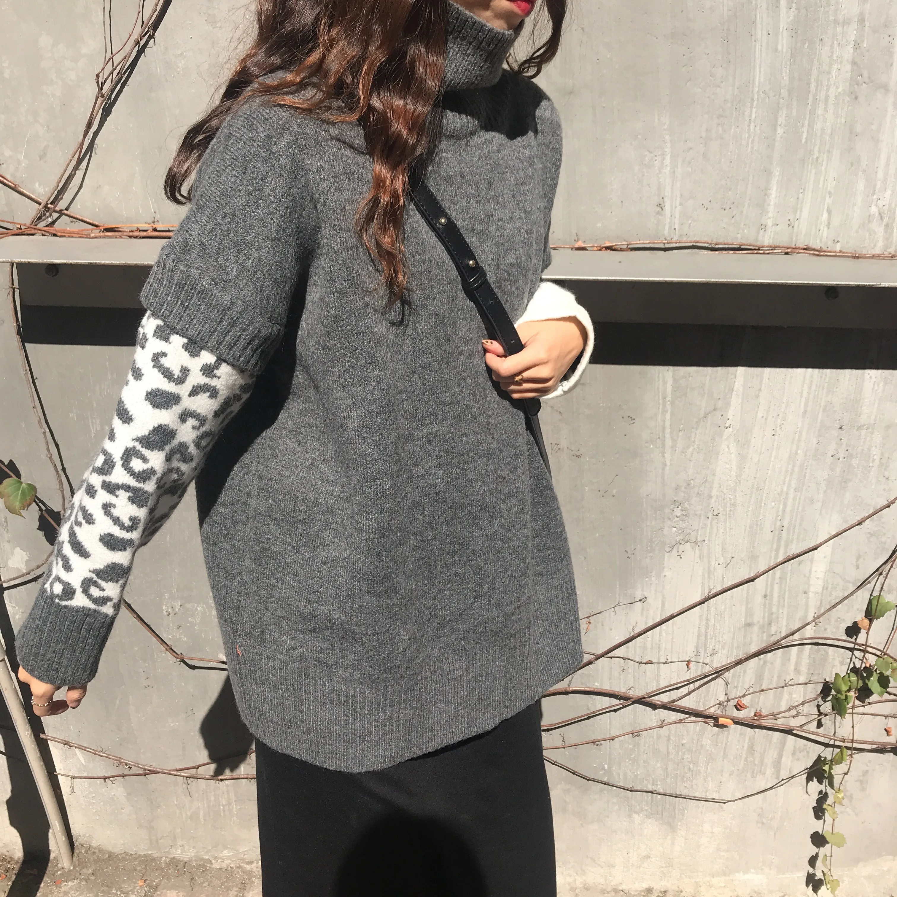 Lychee Girls Leopard Patchwork Women Sweater Turtleneck Long Seeve Female Thick Autumn Winter Office Lady Style Pullover |