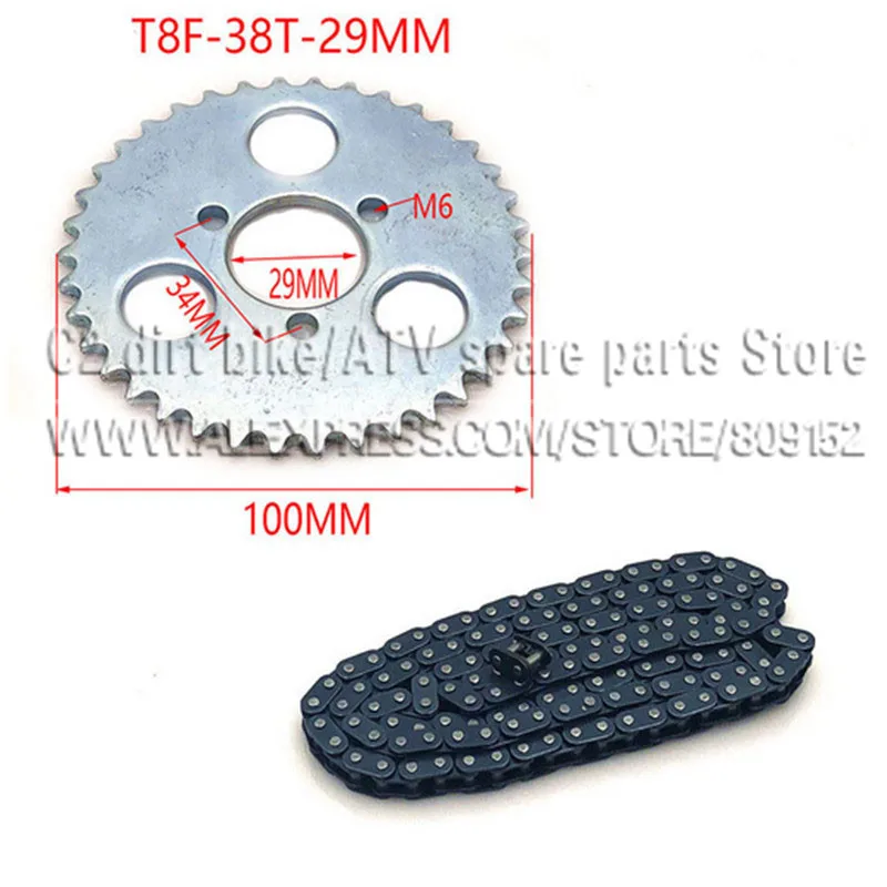 47cc 49cc T8F цепь 136 звенья и 38 54 74 зубья цепная пластина Звездочка для Мини Мото квадроцикл 2 тактный двигатель запчасти аксессуары - Цвет: T8F-38T-29MM set