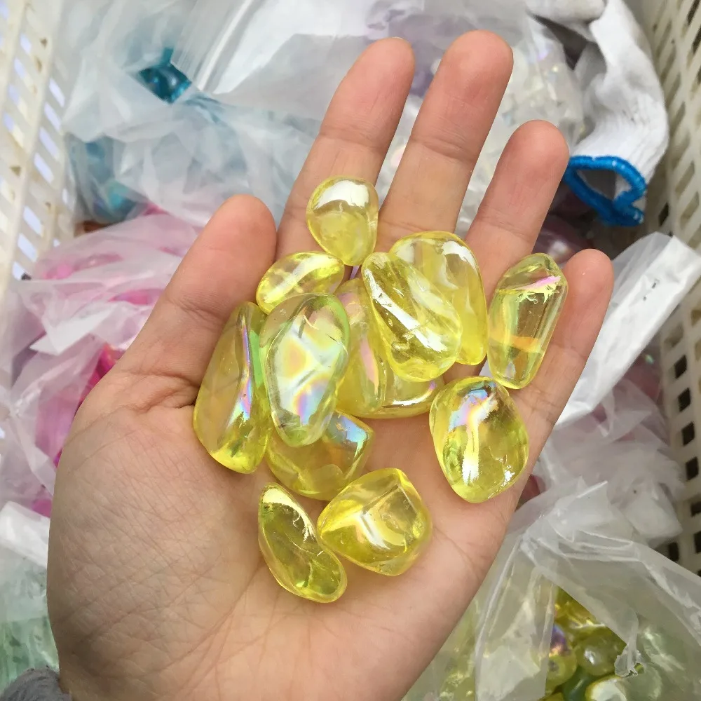 

Natural Yellow Electroplating Aura natural quartz Crystal tumbled stone