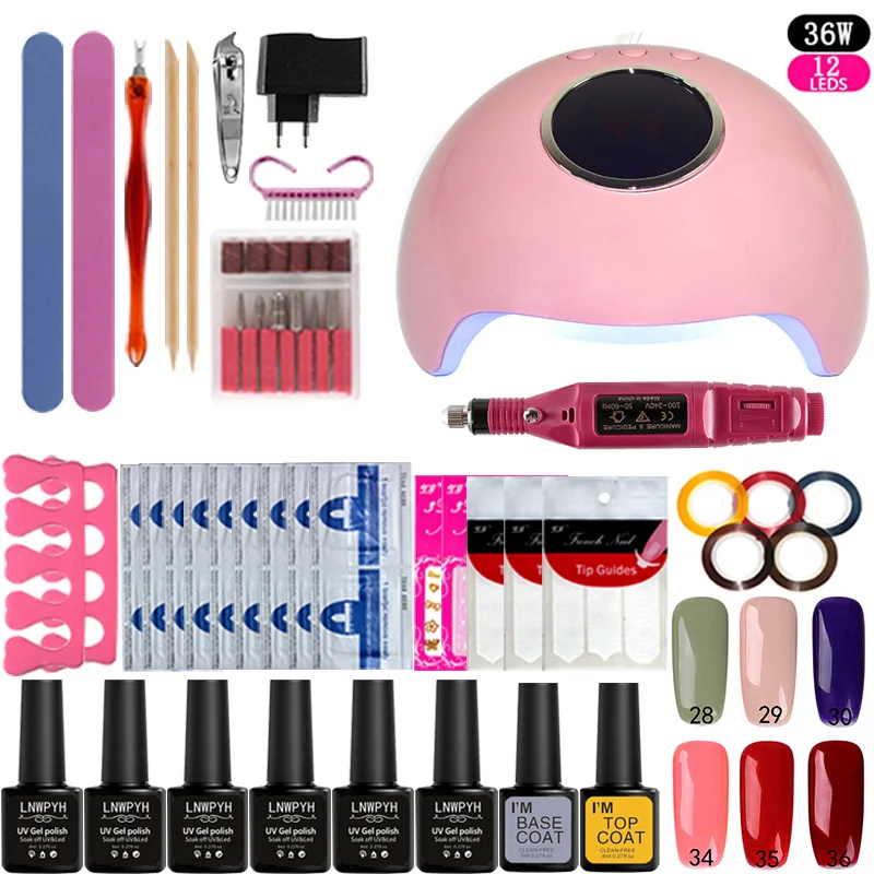 Nail set36W светодиодный светильник Сушилка для ногтей набор и базовый топ гелевые