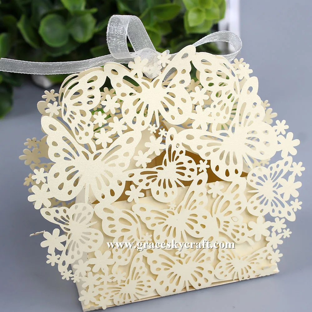 

50pcs/lot Free Shipping Laser Cut Butterfly design Wedding Birthday Party Candy Chocolate Boxes ,24 colors white Party supplies
