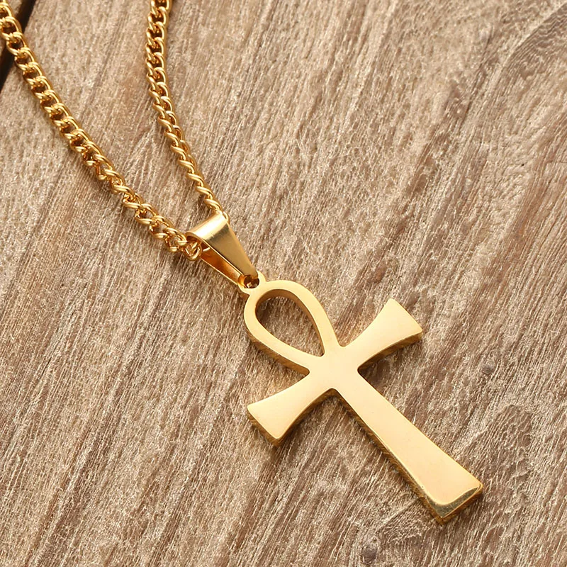 Крест ожерелья из нержавеющей стали Ankh Neckalces для мужчин и женщин Золотой