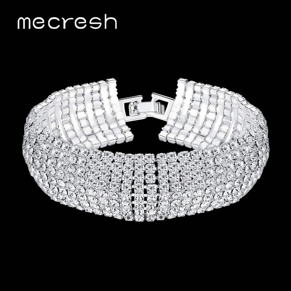 Mecresh Crystal Bridal Jewelry Set for Women Clear Rhinestone Geometric Bracelet Necklace Sets Wedding Accessories TL477+SL341-8 | Украшения