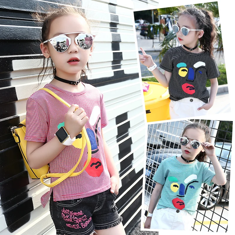 

JMFFY Baby Girls T Shirts Summer Tops Costumes for Kids Tee Shirts Children Clothing Striped T-Shirt Toddler Girls Clothes 4-15T